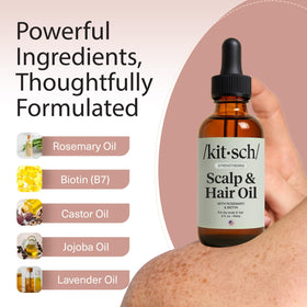 Before and after hair using Kitsch oil showing improved manageability