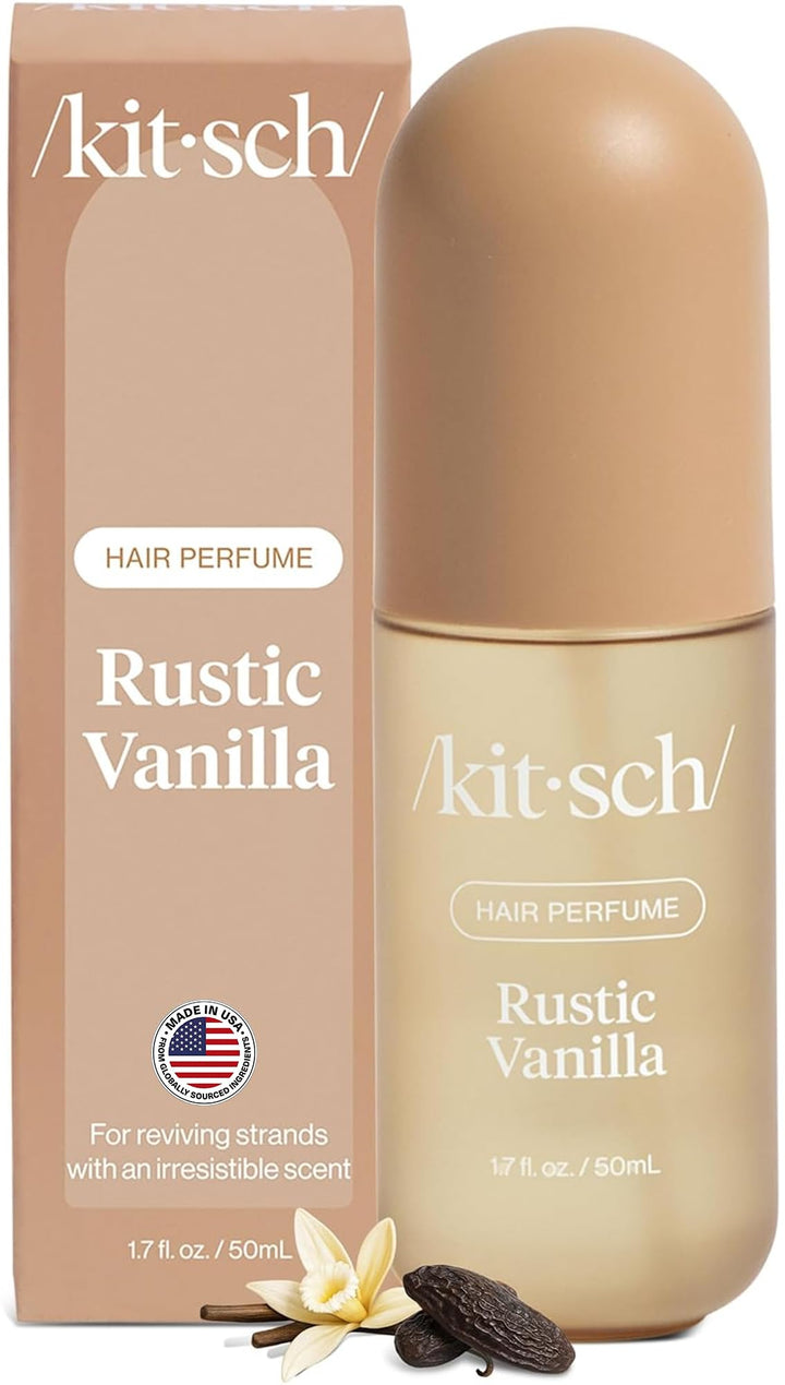 Kitsch front packaging showing Rustic Vanilla 50 mL bottle and label benefits