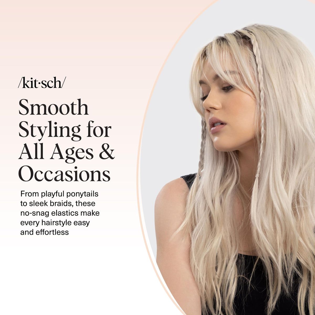 Kitsch elastics used by a stylist showing professional styling reliability