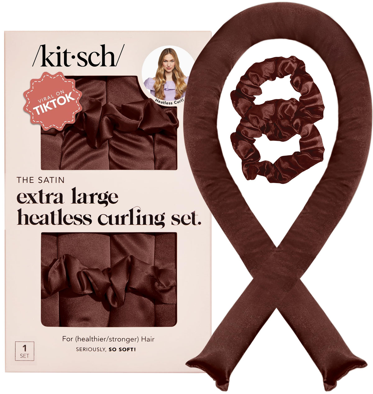 Kitsch front packaging showing heatless curler set and benefits