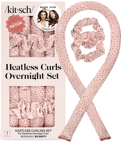 Kitsch front packaging of the satin heatless curlers set showing kit contents and benefits