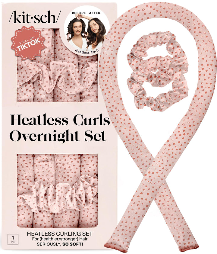 Kitsch front packaging of the satin heatless curlers set showing kit contents and benefits