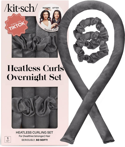 Kitsch front view of the heatless curling set showing contents and packaging benefits
