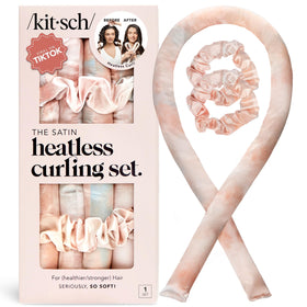 Kitsch front packaging of satin heatless curlers showing sunset tie dye, attractive and protective