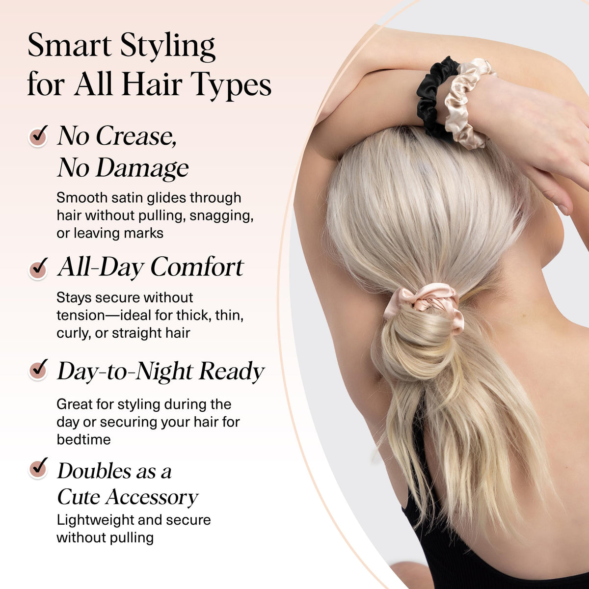 Kitsch scrunchie worn on wrist as accessory and quick-access hair tie for convenience and style