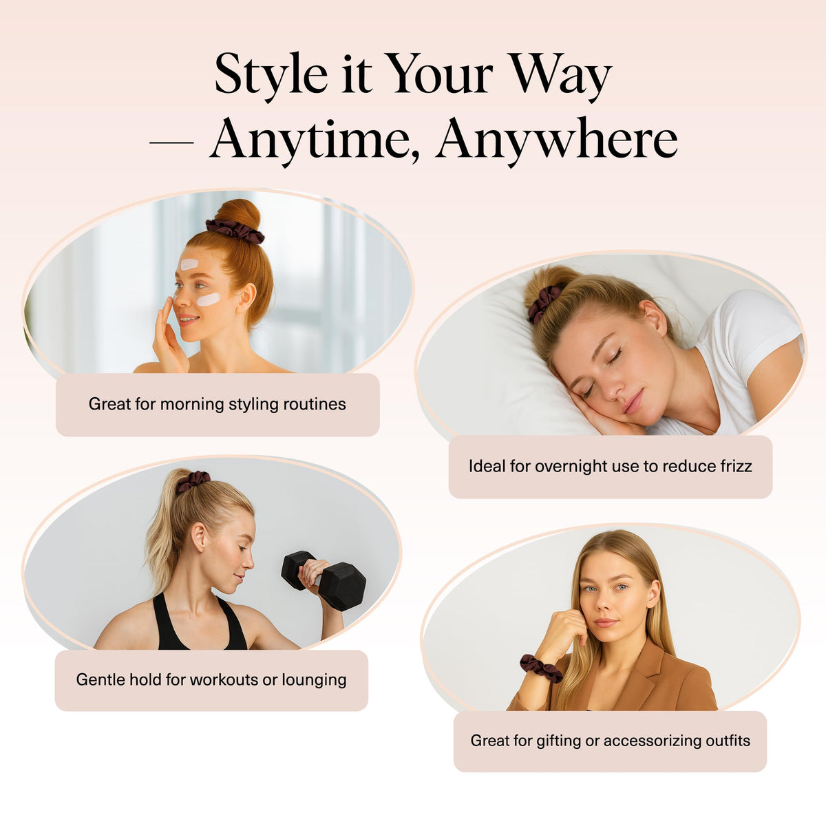Kitsch scrunchie worn on wrist as accessory for convenience and style