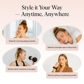 Kitsch scrunchie worn on wrist as accessory for convenience and style