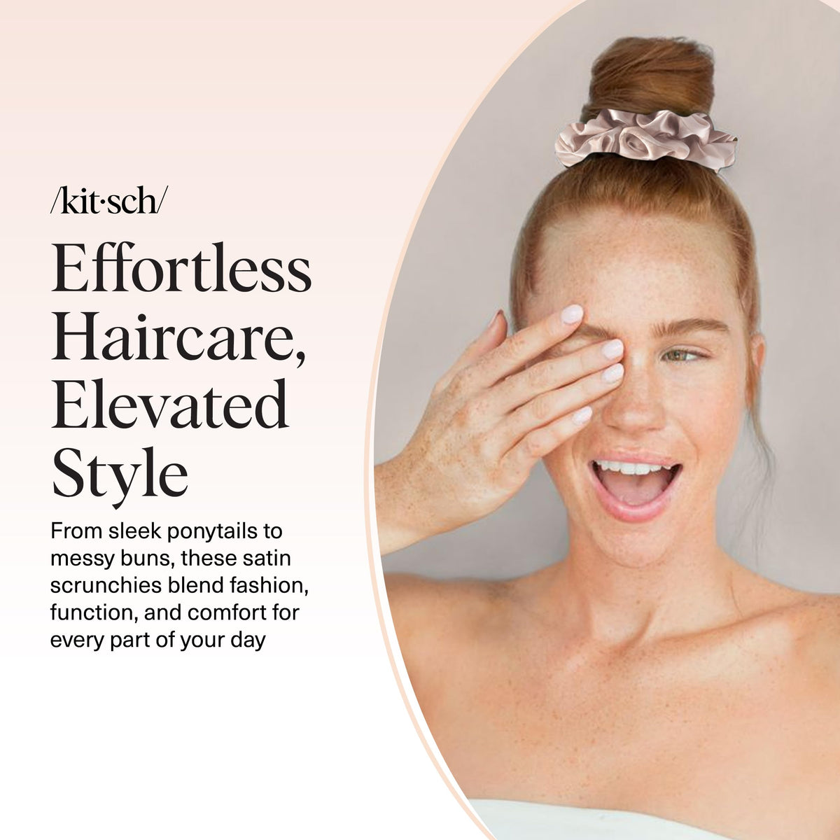 Kitsch satin scrunchie stitching detail showing durable seam and construction for long-lasting wear