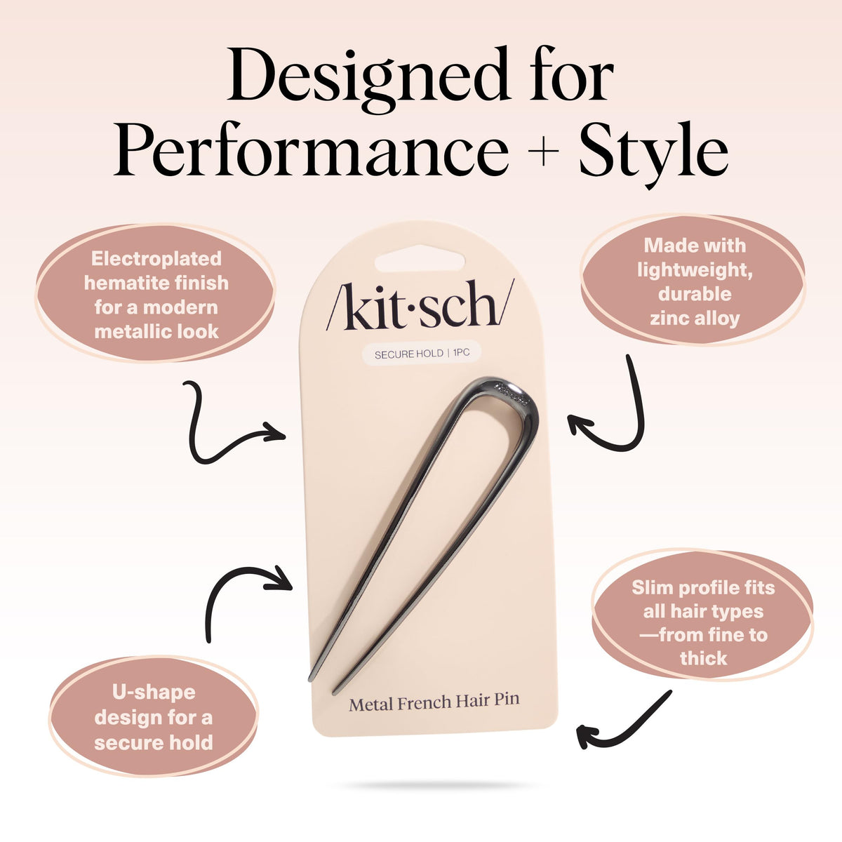 Kitsch hair pin beside ruler for size comparison and travel-friendly design