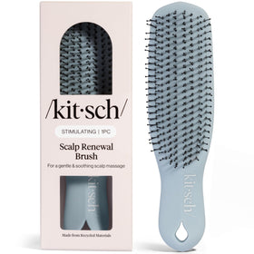 Kitsch front view of brush showing shape and haze blue color for comfortable use