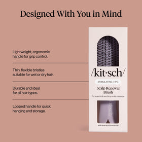 Kitsch brush in shower gently massaging scalp for increased circulation and relaxation
