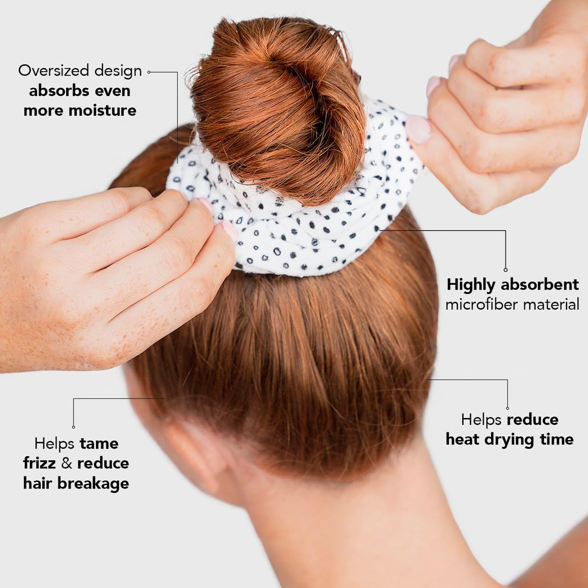 Kitsch scrunchie securing wet hair after shower to speed drying