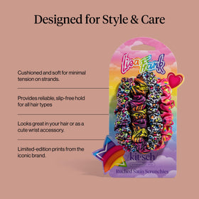 Kitsch scrunchie securing a high ponytail to reduce creasing and breakage