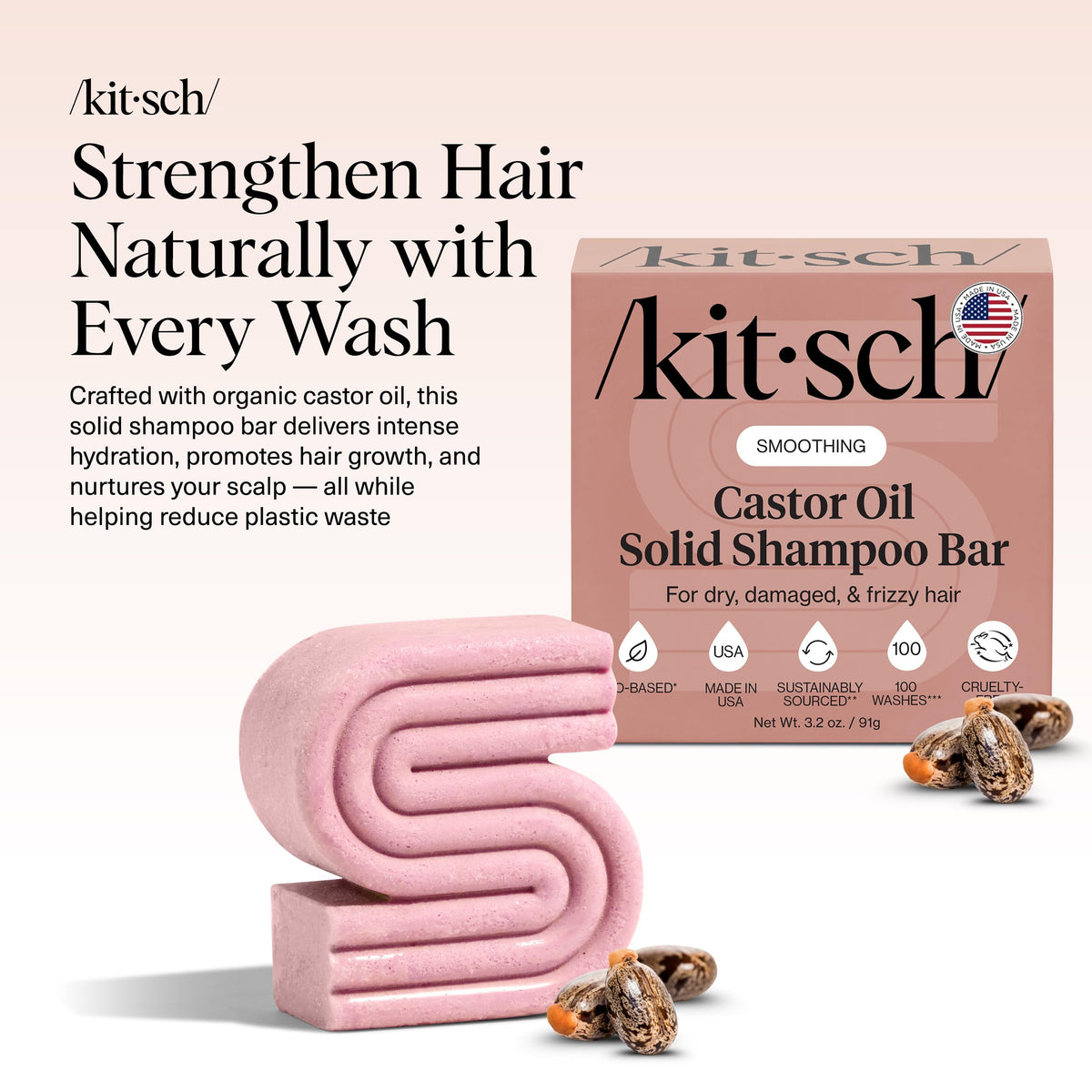 Kitsch shampoo bar texture close-up highlighting rich moisturizing formula