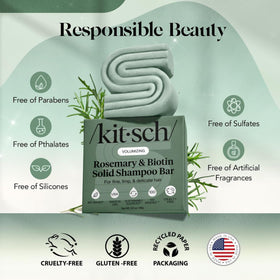 Kitsch shampoo bar in hand demonstrating compact size and portability