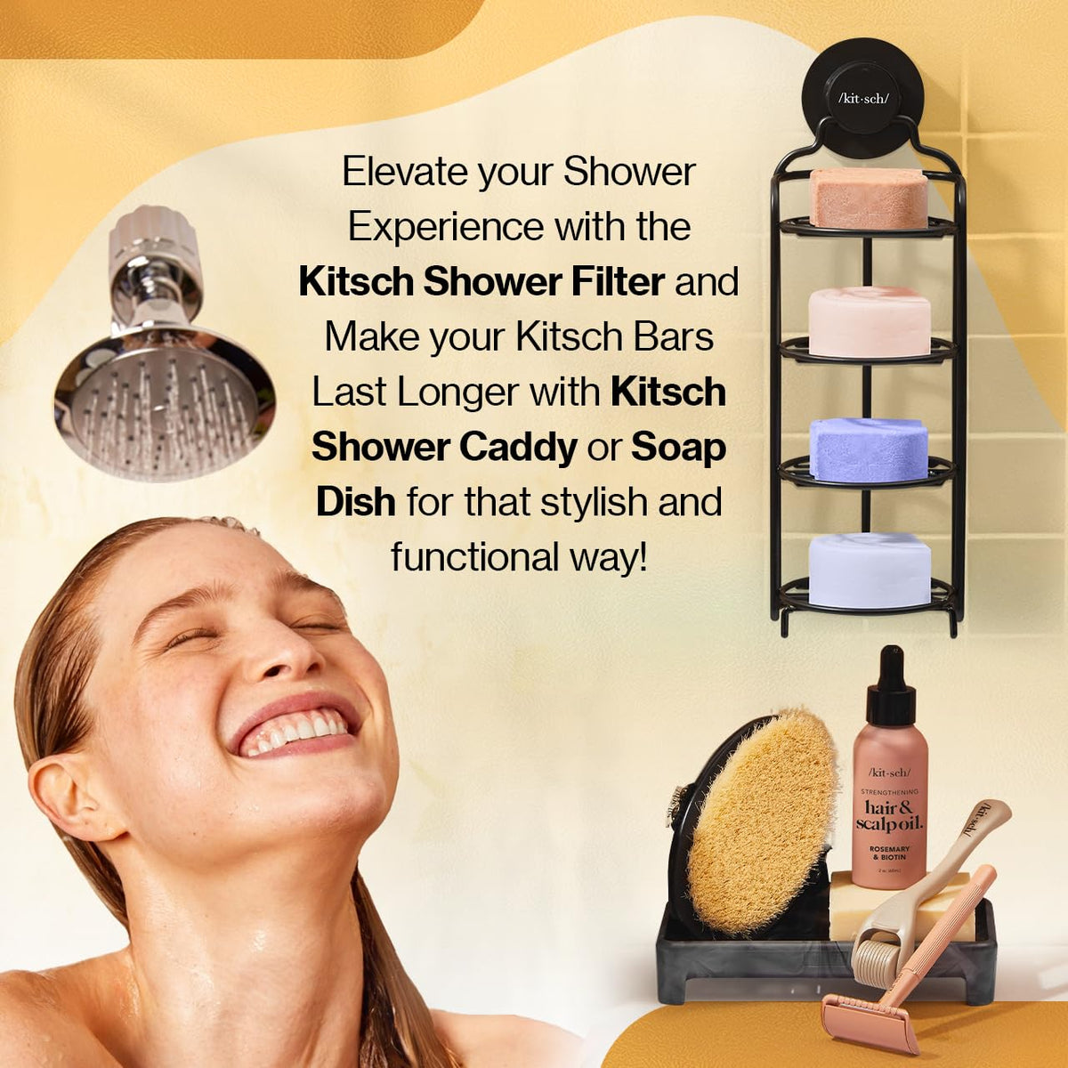 Kitsch shampoo bar with made in USA badge emphasizing quality and ethical sourcing benefit