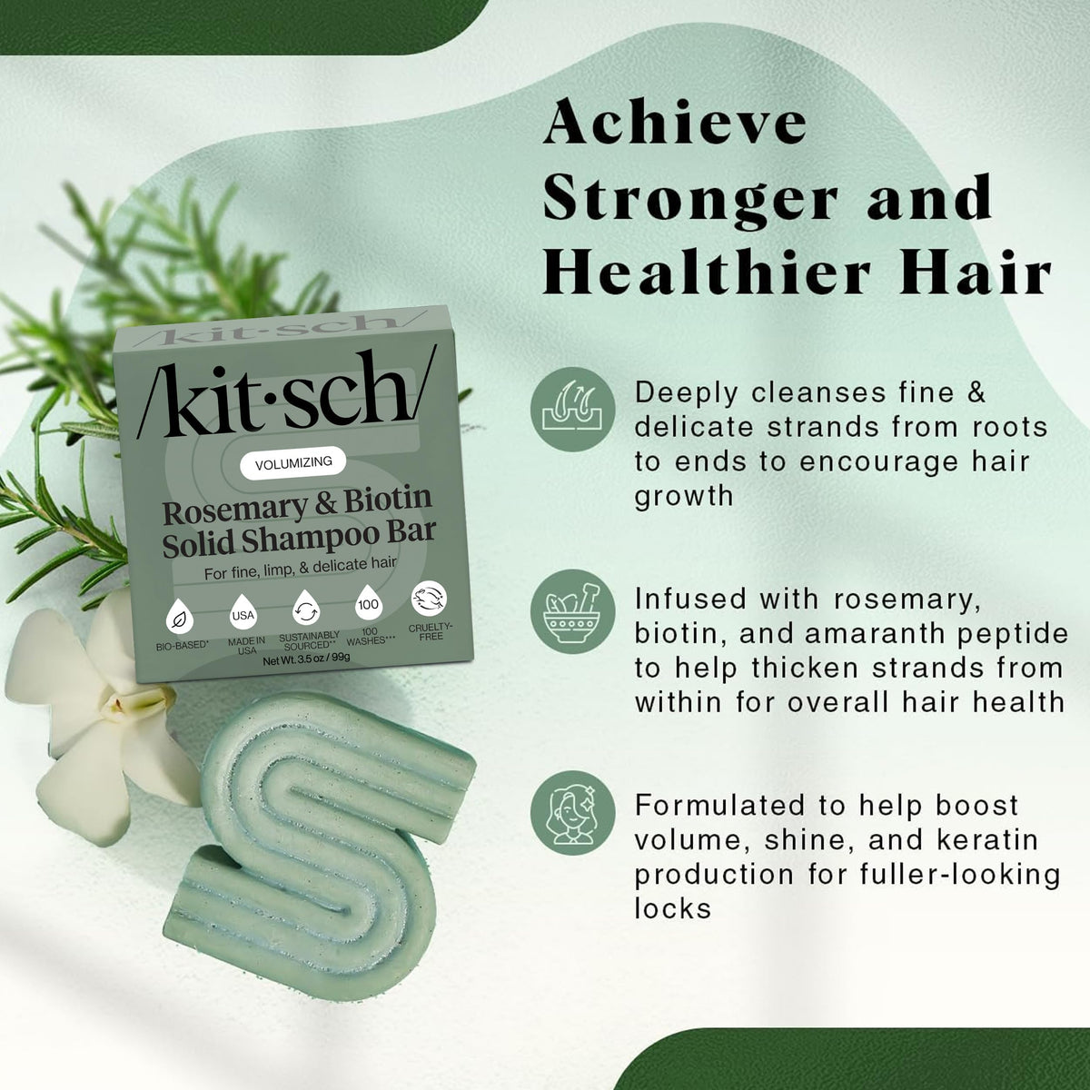 Kitsch shampoo bar top view highlighting compact solid shape