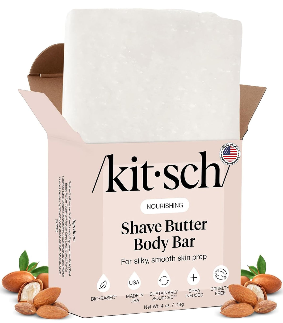 Kitsch shaving bar front packaging shows clean, plastic-free design and benefit