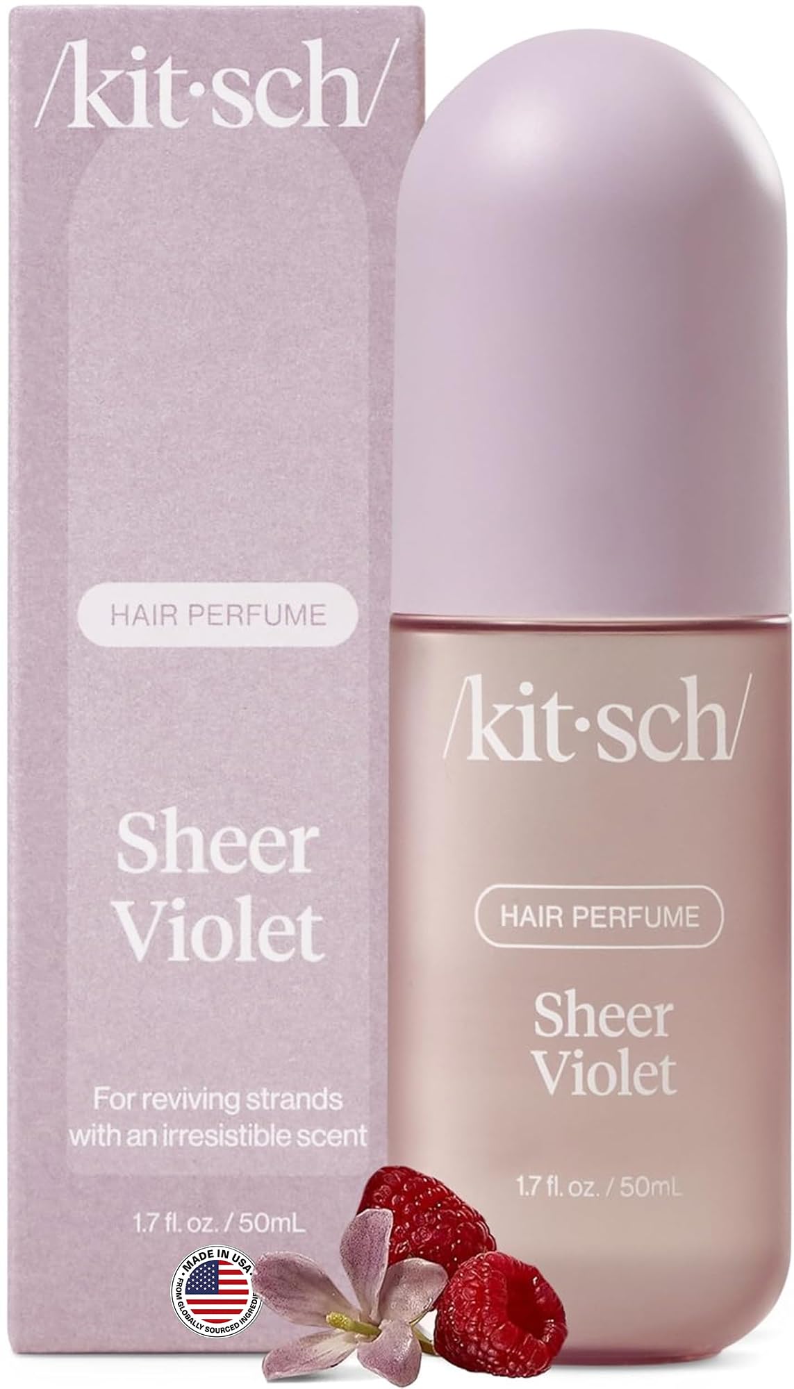 Kitsch front packaging showing sleek 50mL bottle and branding for travel freshness