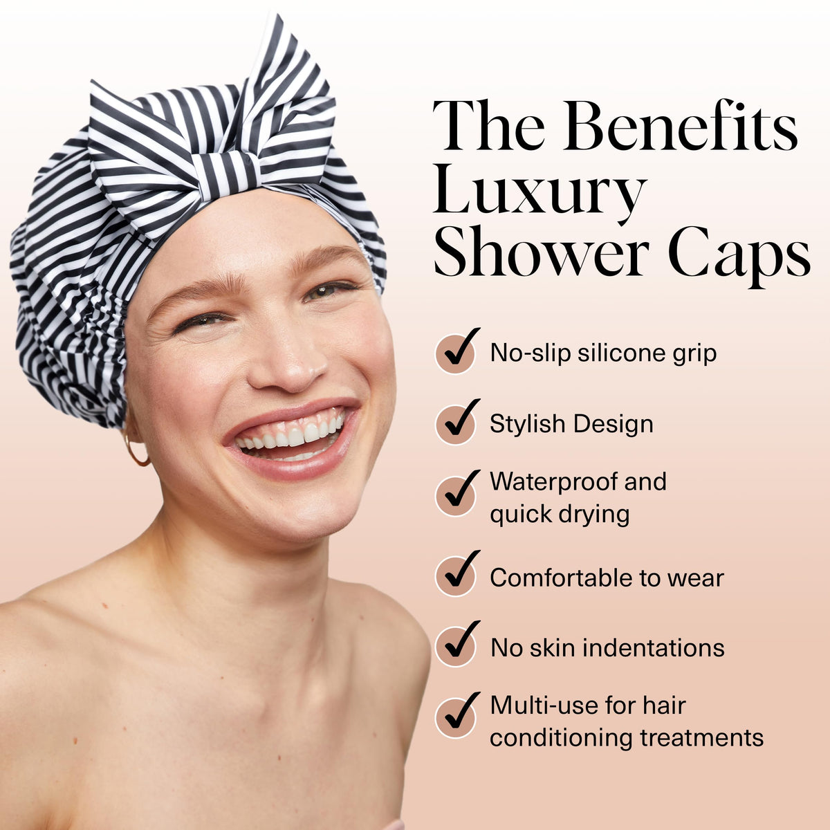 Kitsch shower cap close-up of silicone band providing secure non-slip grip