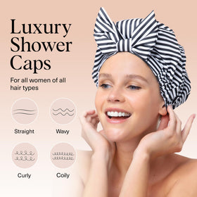 Kitsch shower cap inner lining detail showing waterproof and quick-dry fabric