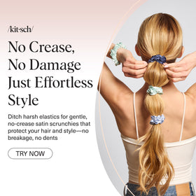 Kitsch scrunchie size comparison next to coin showing compact, travel-ready design