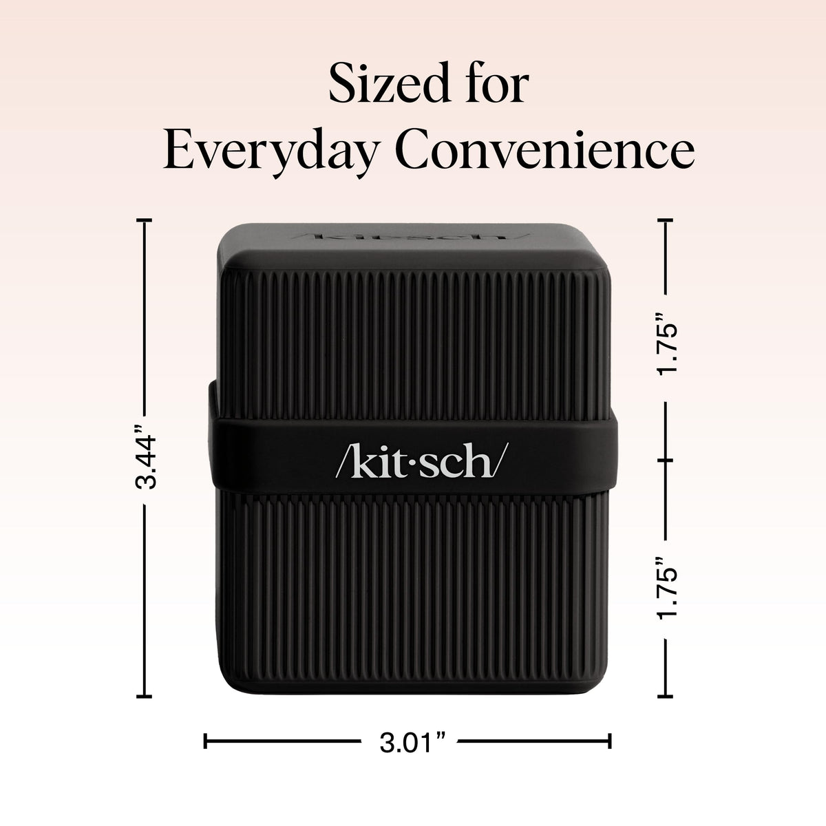 Kitsch size comparison beside a toiletry bag showing compact, space-saving benefit