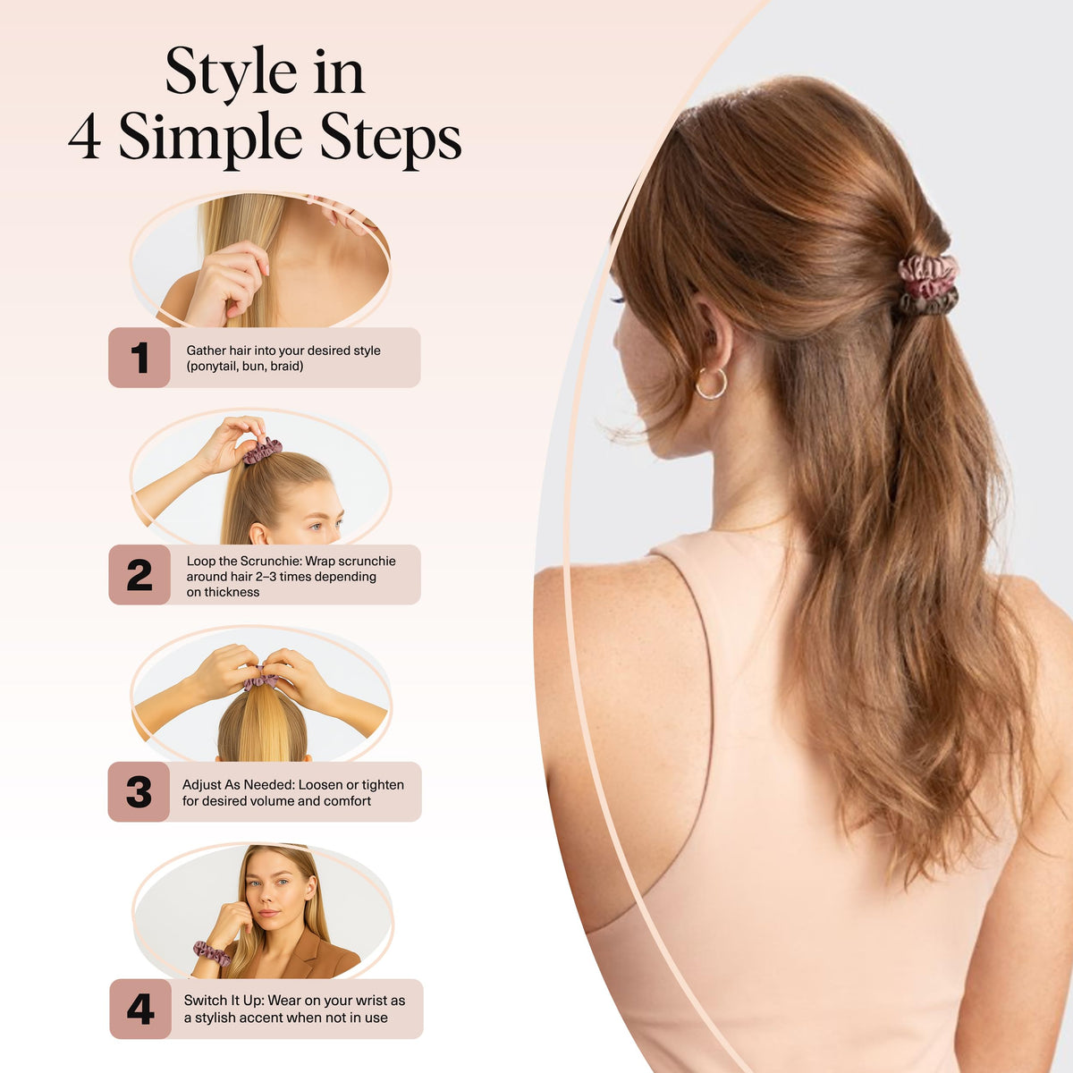 Kitsch scrunchie next to ruler showing size and volume for styling versatility