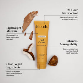 Kitsch jar held to show size and scale for travel-friendly curl cream convenience