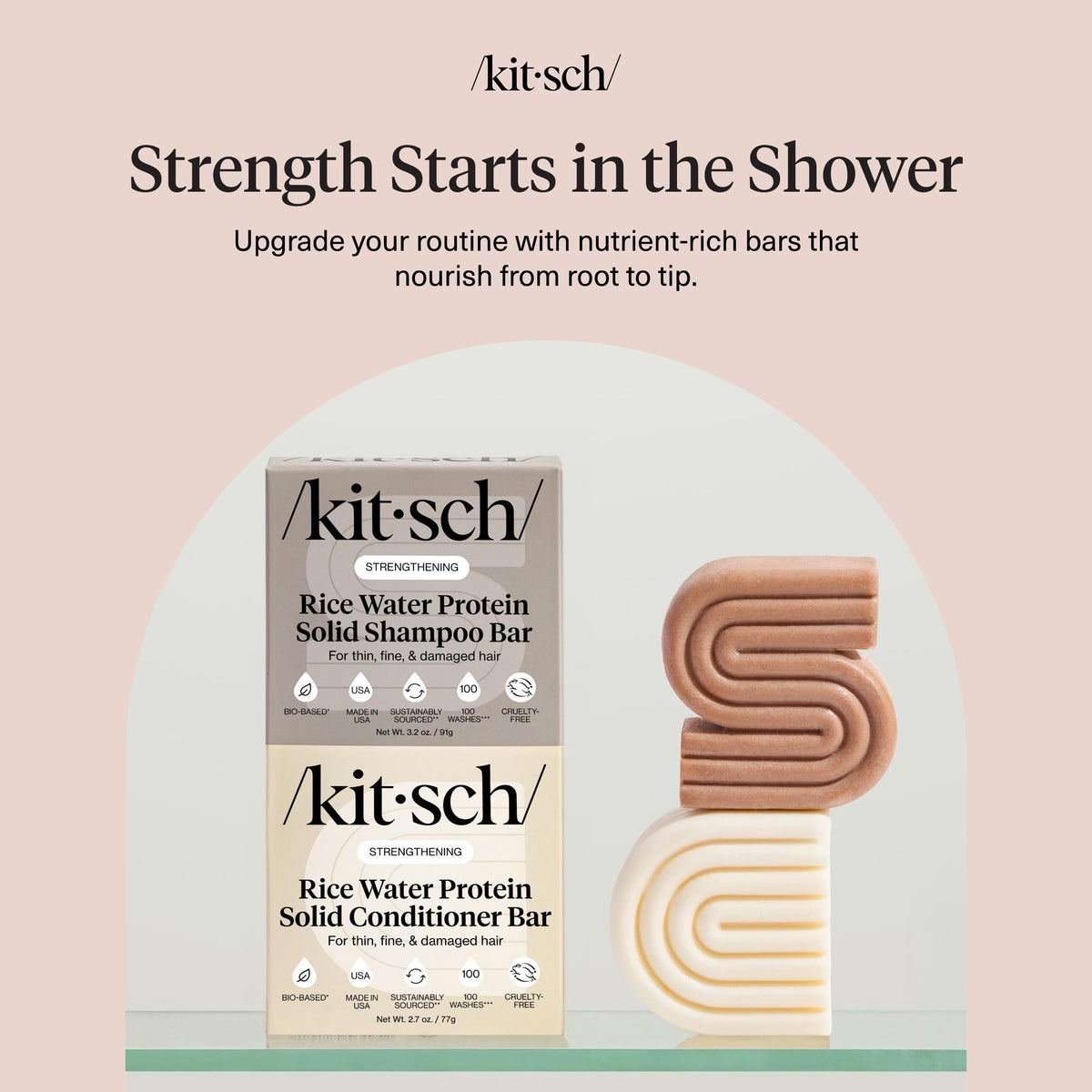 Kitsch bars beside a ruler showing compact size and lasting value benefits