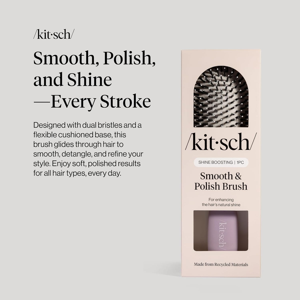 Kitsch bristle close-up highlighting dual vegan boar and nylon bristles for shine