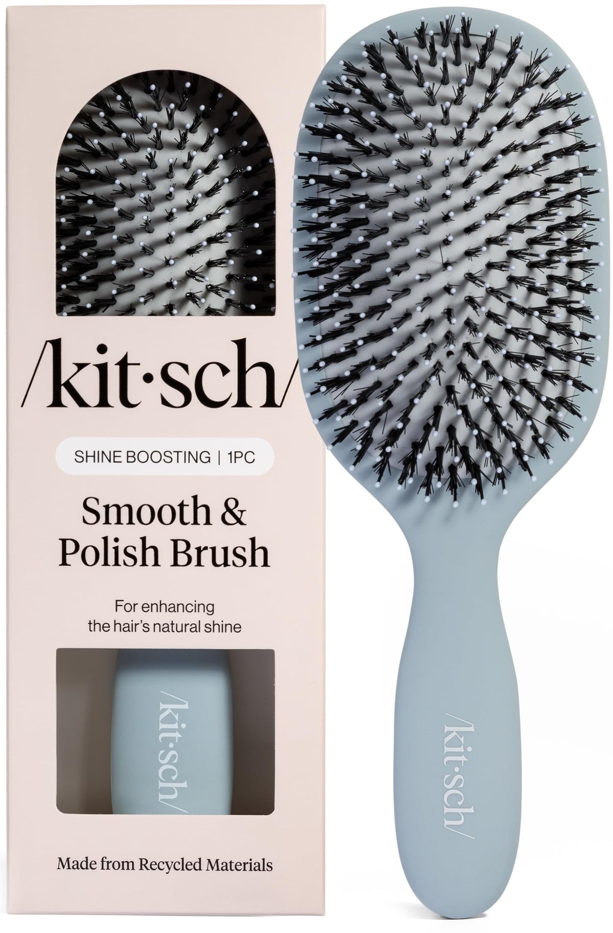 Kitsch smooth & polish brush front view showing sleek haze blue handle and bristles for easy detangling