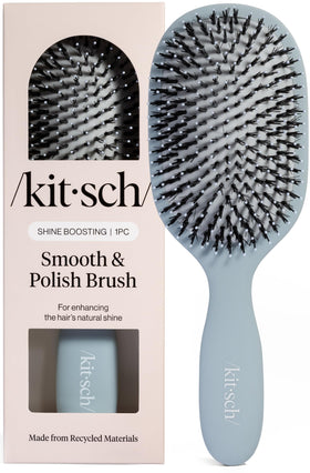 Kitsch smooth & polish brush front view showing sleek haze blue handle and bristles for easy detangling