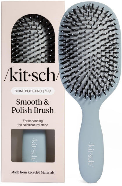 Kitsch smooth & polish brush front view showing sleek haze blue handle and bristles for easy detangling
