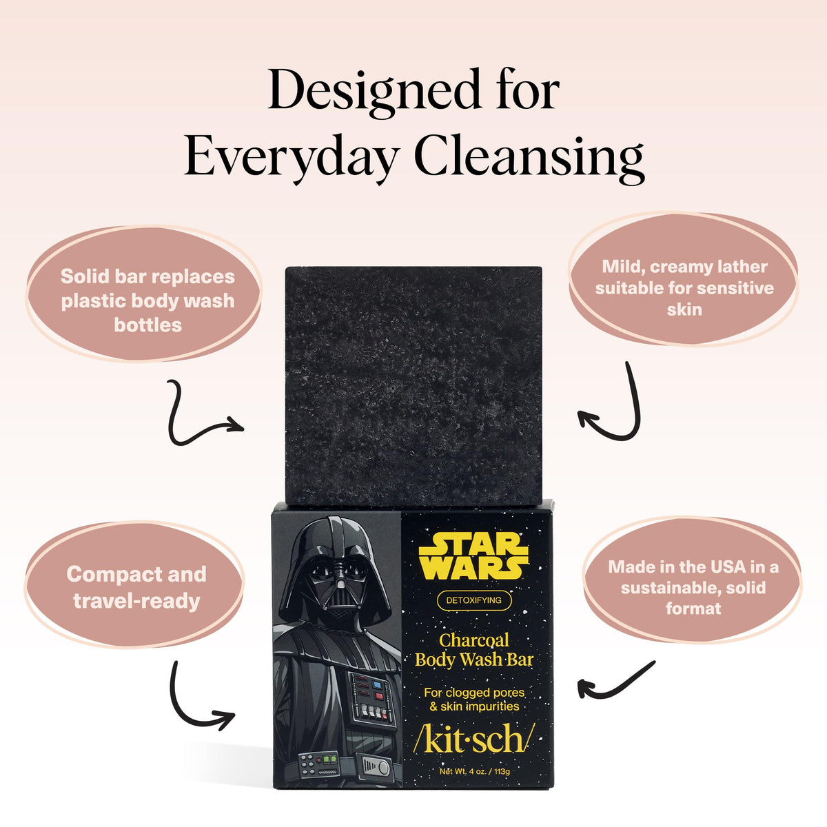 Kitsch soap held in hand to show 4 oz size and portable convenience for travel