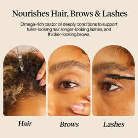 Kitsch spoolie applying castor oil to brows and lashes for conditioning benefit