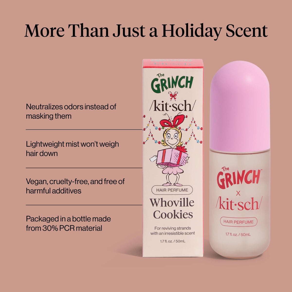 Kitsch misting a satin pillowcase to refresh linens with long-lasting cozy scent benefit