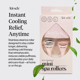 Kitsch stainless steel roller close-up highlighting cooling surface for soothing