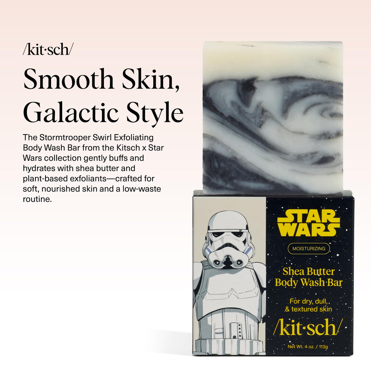 Kitsch Stormtrooper texture close-up revealing gentle exfoliating particles for smooth skin