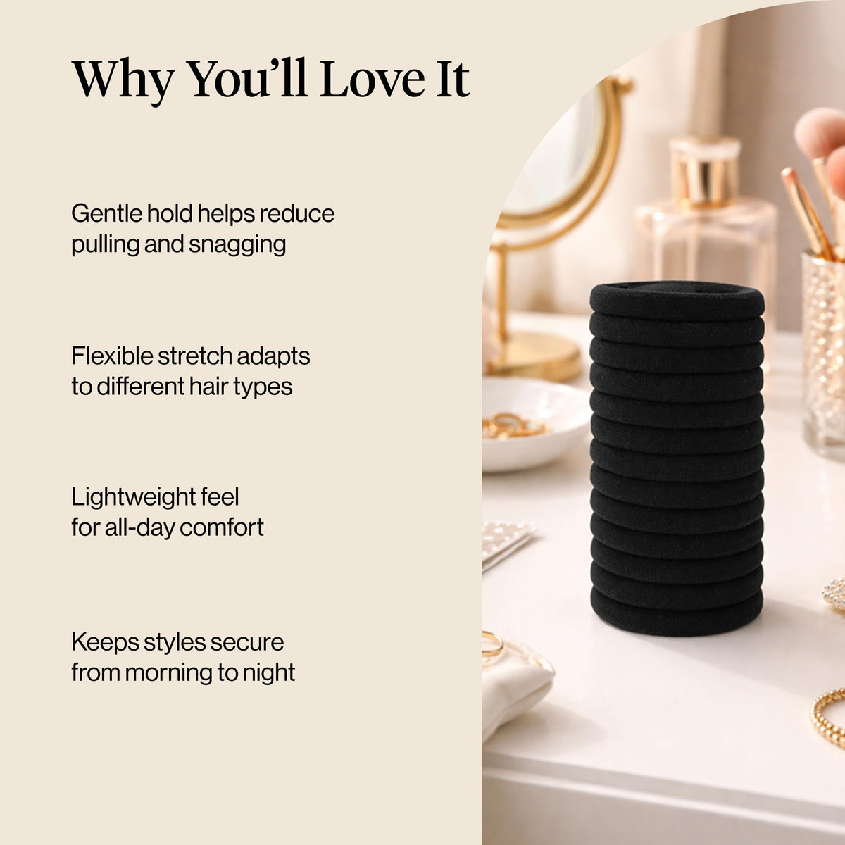 Kitsch stretched elastic shown taut to illustrate strong all-day hold