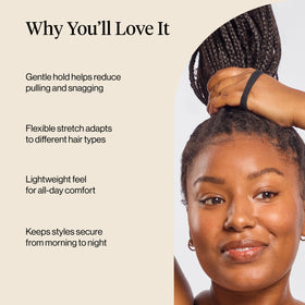Kitsch stretched elastic demonstration, flexible hold for varied hairstyles