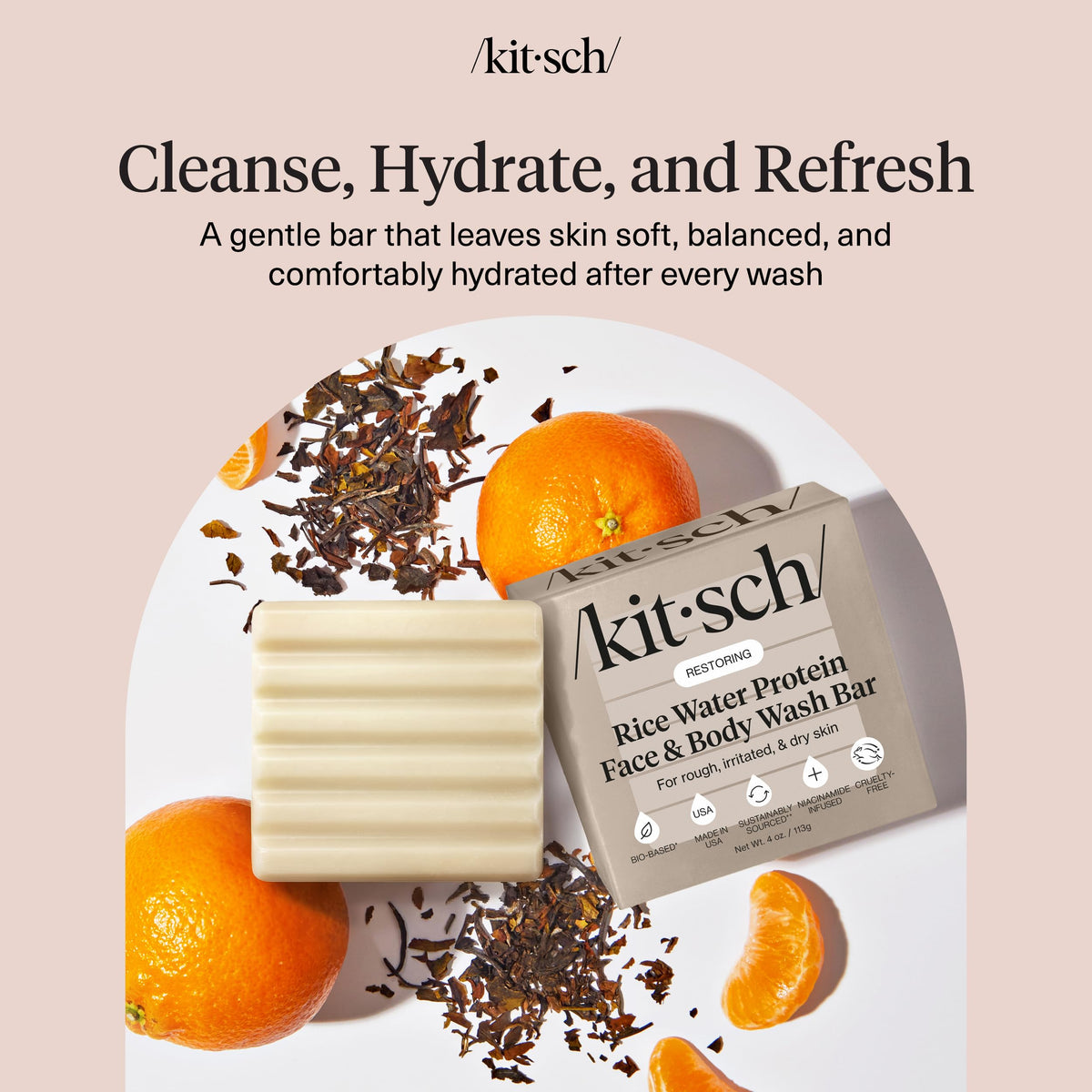 Kitsch texture close-up highlighting rice protein for smoother skin