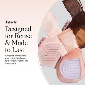 Kitsch set packed in gym bag illustrating on-the-go bottle-free beauty convenience