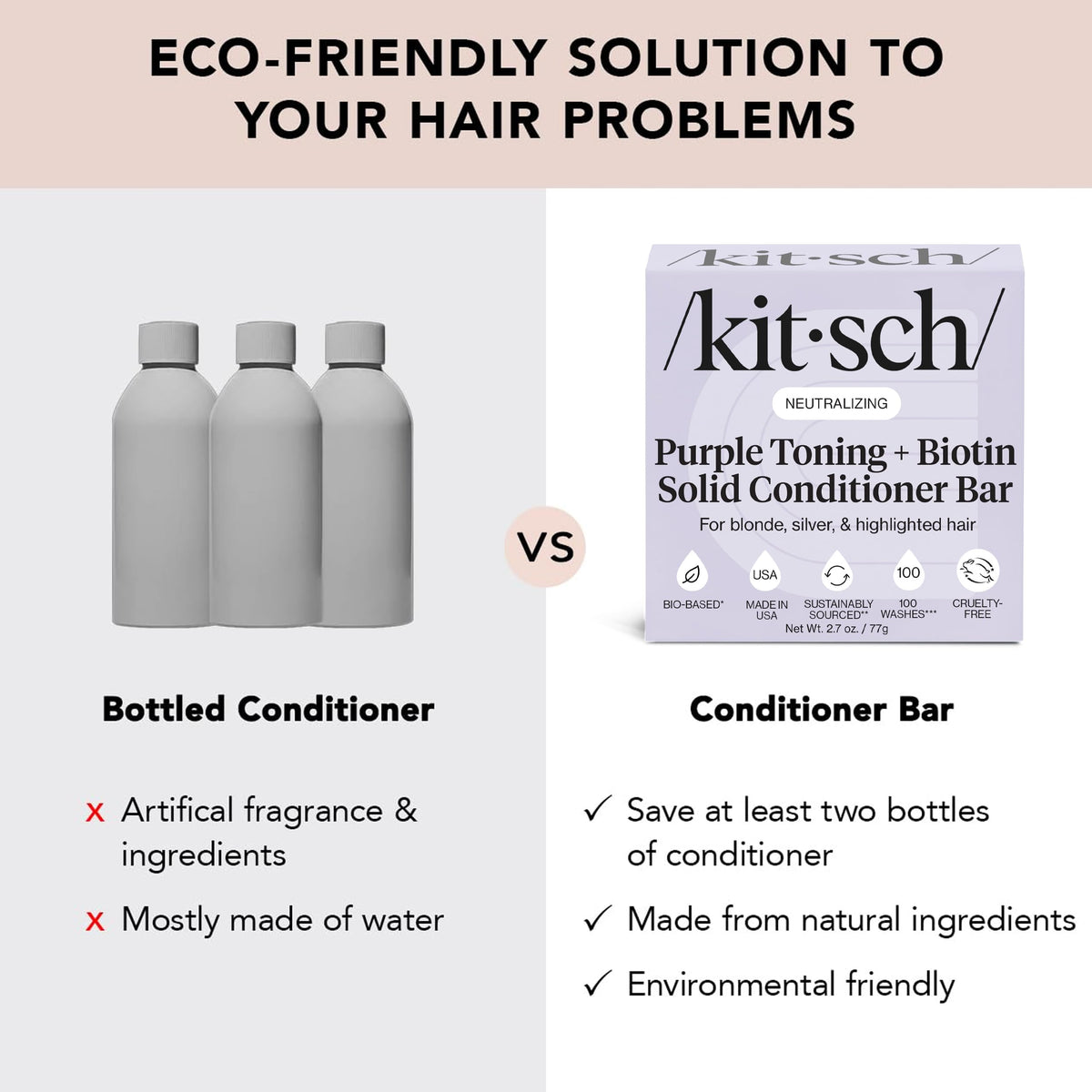 Kitsch conditioner bar with travel pouch in bathroom for portability