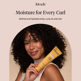 Kitsch curl cream placed in travel pouch to show portability and on-the-go styling