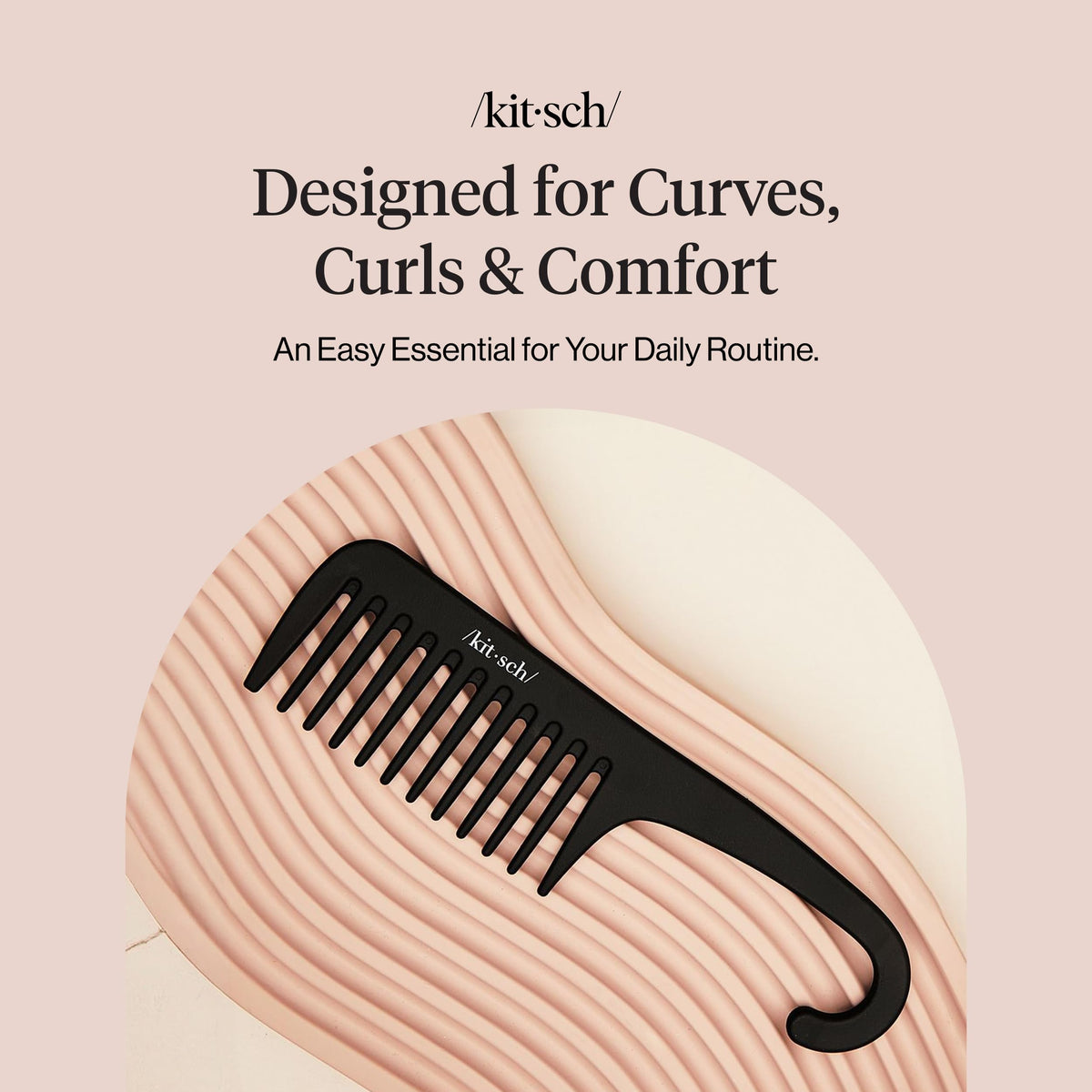 Kitsch comb inside toiletry bag highlighting portability for on-the-go hair care