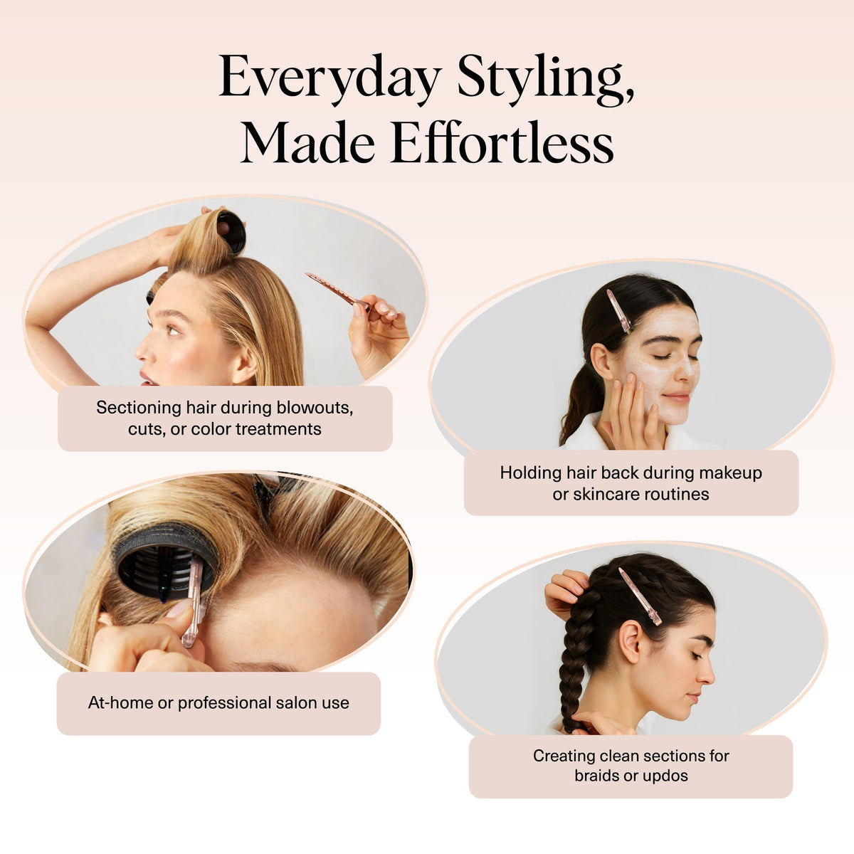 Kitsch clips on vanity during makeup application keeping hair away from face