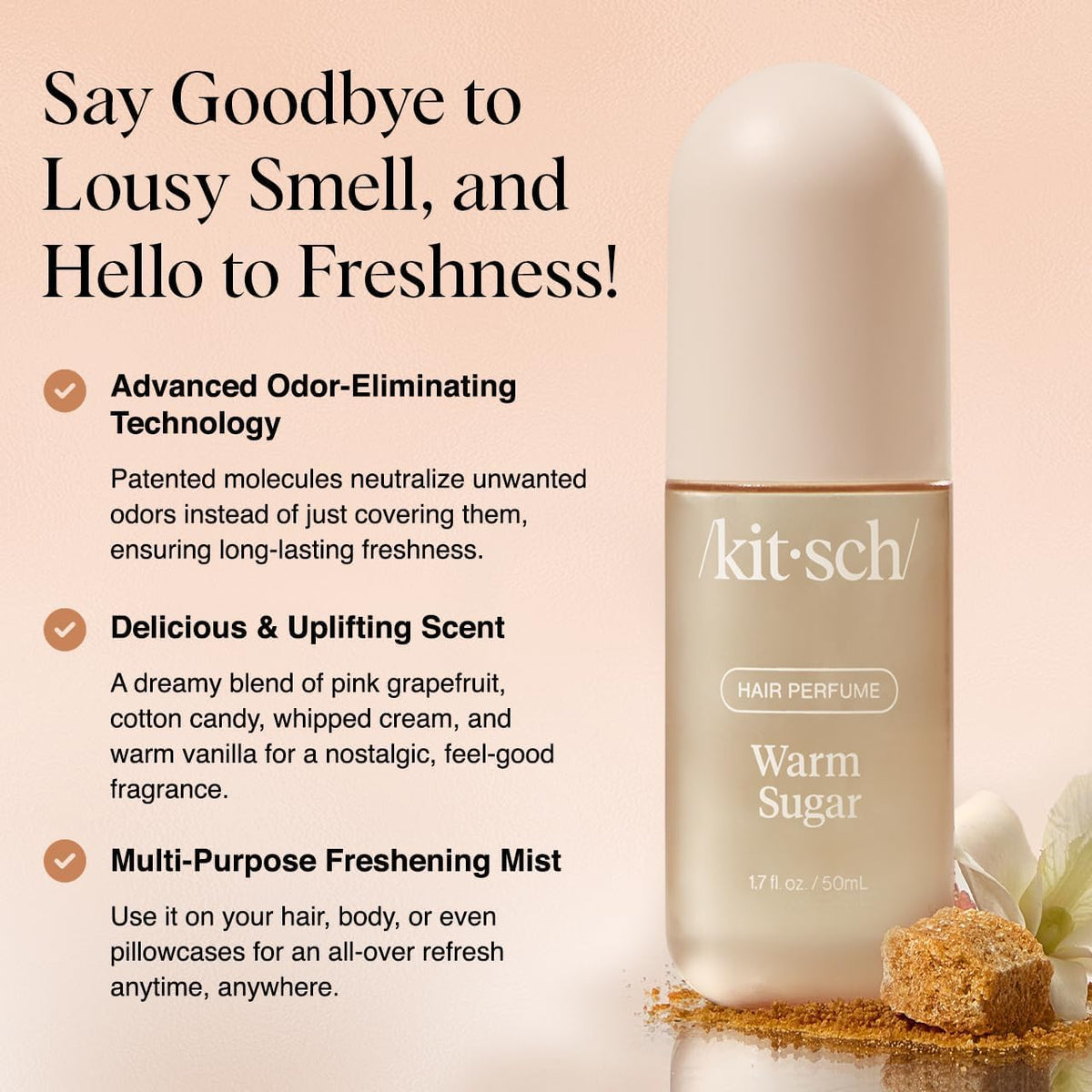 Kitsch spray nozzle close-up demonstrating fine mist for lightweight freshness