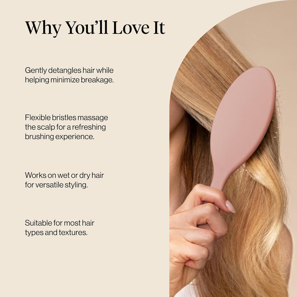 Kitsch detangler brushing damp hair after shower to smoothly remove knots