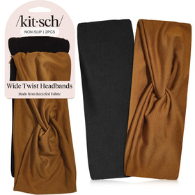 Kitsch headband front view showing black and camel for everyday style